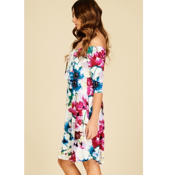 Off the shoulder Floral Midi Dress - Picture 2 of 6